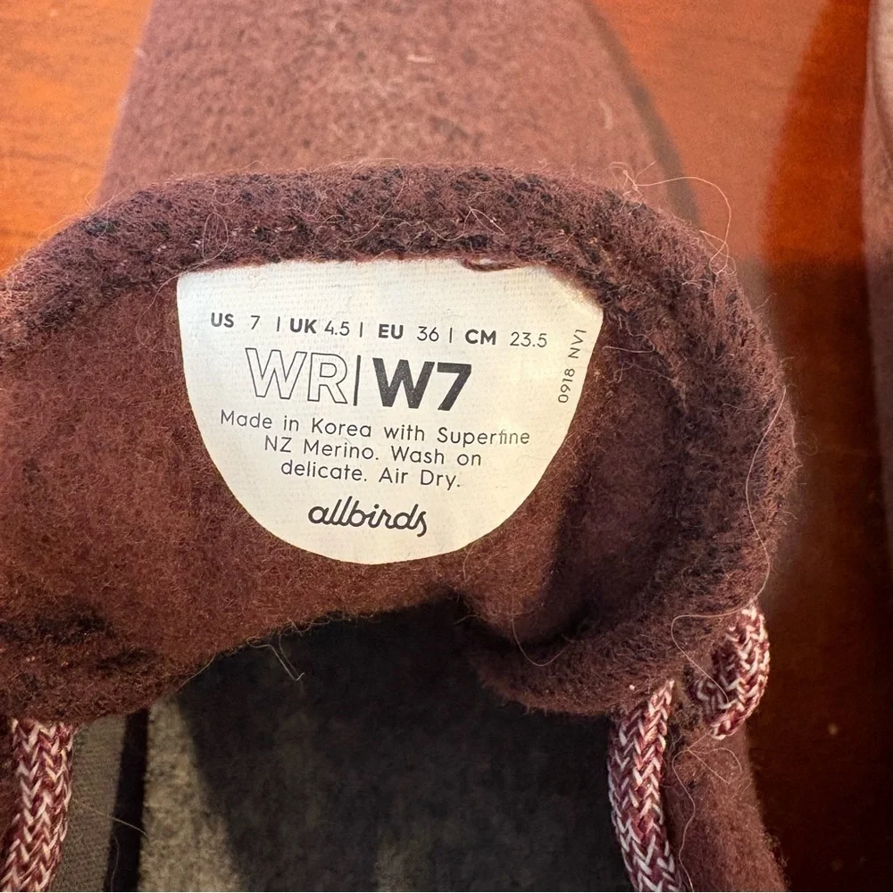 Allbirds Maroon Wool Running Sneakers Size 7